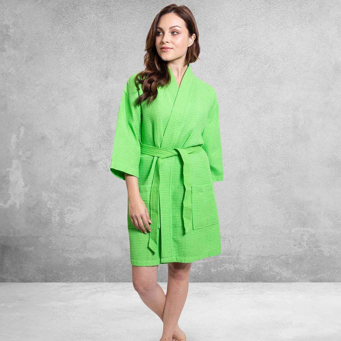 Women's Waffle Kimono Short Bathrobe-Cotton & Absorbency, Poly Blend (Green)