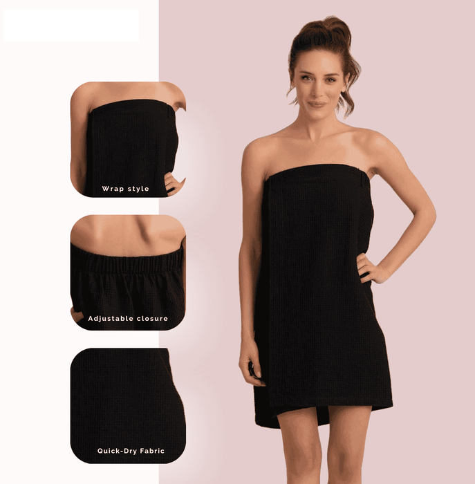 Women's Waffle Body Wrap, Lightweight Cotton Wrap & Comfortable, (Black)