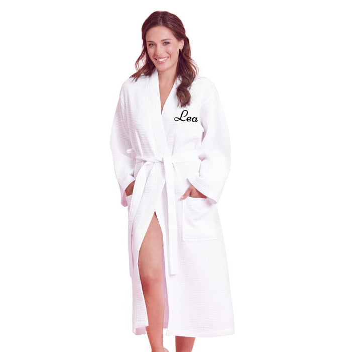 Women's Long Cotton Waffle Bathrobe, Kimono Style, Comfortable & Softness, Polyblend (White)