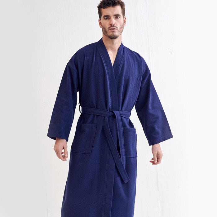 Men's Spa Cotton Bathrobe, Luxury & Absorbent Fabric, Breathable & Softness, (Navy)
