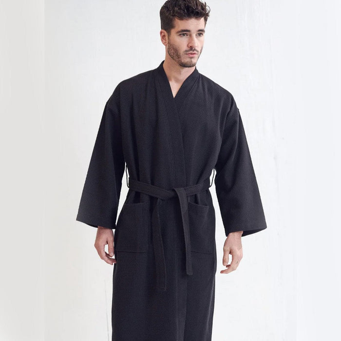 Men's Spa Cotton Bathrobe, Luxurious & Lightweight, Breathable & Softness, (Black)