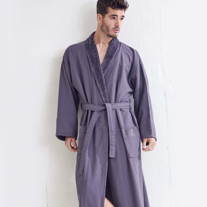 Men's Cotton Velour Shawl Collar Bathrobe, Luxury Comfort & Absorbent, Breathable & Softness, (Gray)