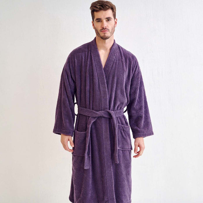 Men's Terry Lavender Bathrobe, Kimono Style