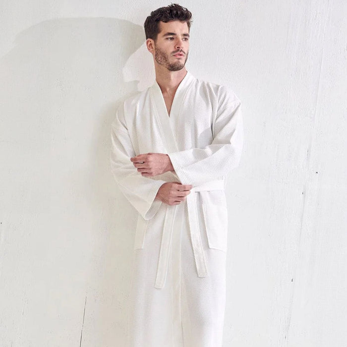 Men's Spa Bathrobe, Luxury & Comfortable Cotton robe, Breathable & Softness, (White)