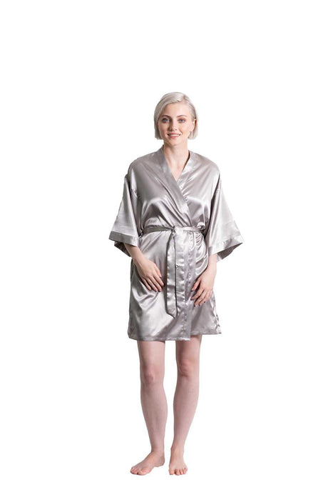 Woman’s Classic Satin Kimono Short Robe, Luxury & Lightweight, Comfortable Robe, (Grey)