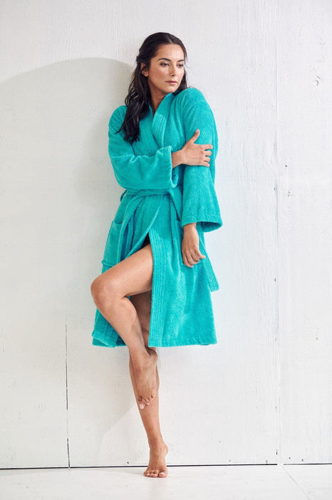 Women's Terry Cloth Cotton Bathrobe, Kimono Style, Comfort Soft & Fast Dry, (AQUA)