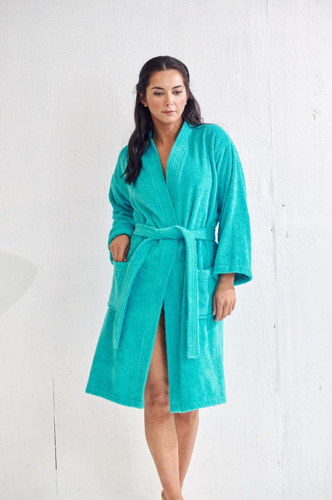 Women's Terry Cloth Cotton Bathrobe, Kimono Style, Comfort Soft & Fast Dry, (AQUA)