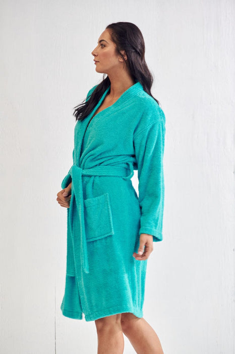 Women's Terry Cloth Cotton Bathrobe, Kimono Style, Comfort Soft & Fast Dry, (AQUA)