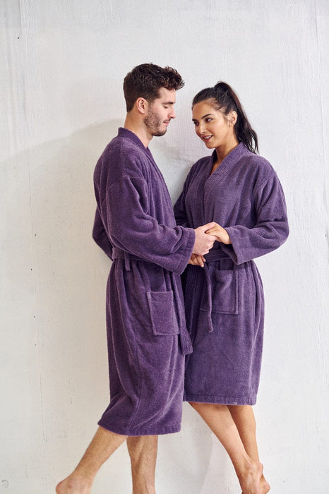 Women's Terry Cloth Cotton Bathrobe, Kimono Style, Comfort Soft & Fast Dry, (Purple)