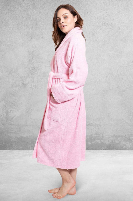 Women's Terry Cloth Cotton Shawl Collar Bathrobe, Luxurious & Lightweight, (Pink)