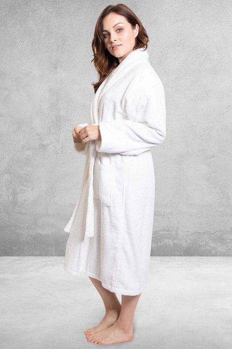 Women's Terry Cloth Cotton Bathrobe, Kimono Style, Comfort Soft & Fast Dry, (White)