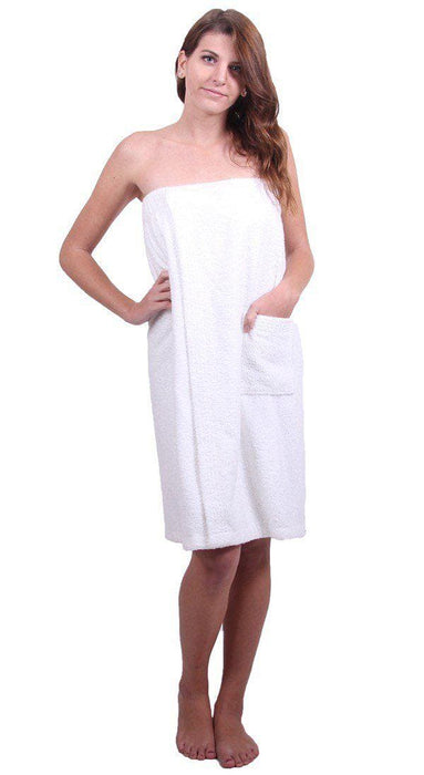 Women's Terry Cloth Cotton Body Wrap, Soft & Luxury, Lightweight & Adjustable, (White)
