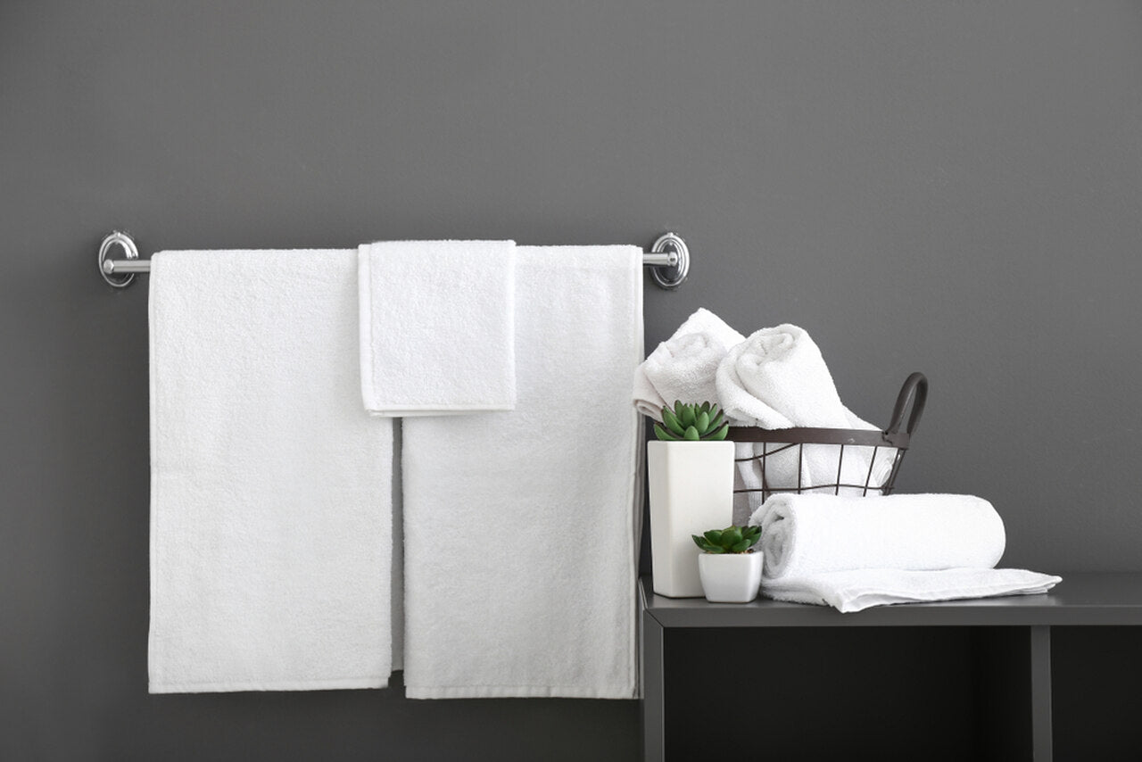 white towel on a white countertop