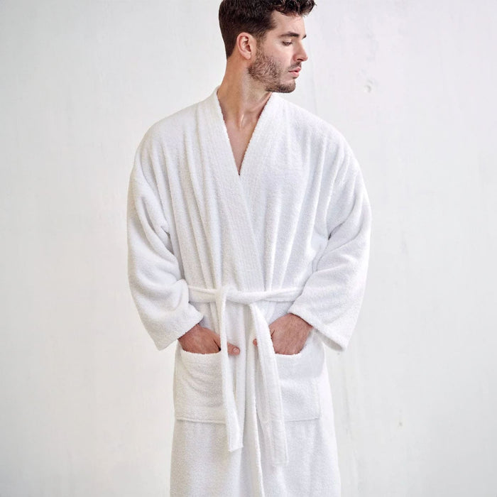 Men's Terry White Bathrobe, Kimono Style