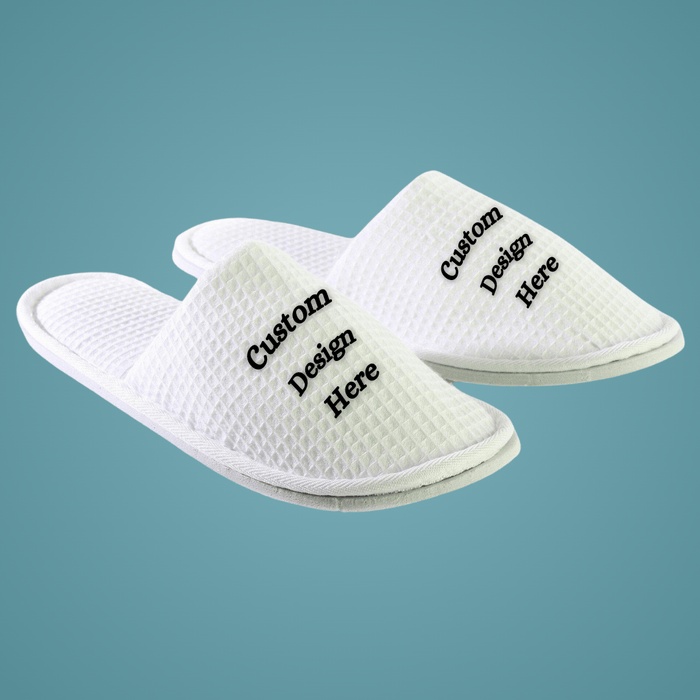 Custom Embroidered Slippers - Terry, Waffle, and Velour Plush Models-Direct from factory  100 Pairs Per Box