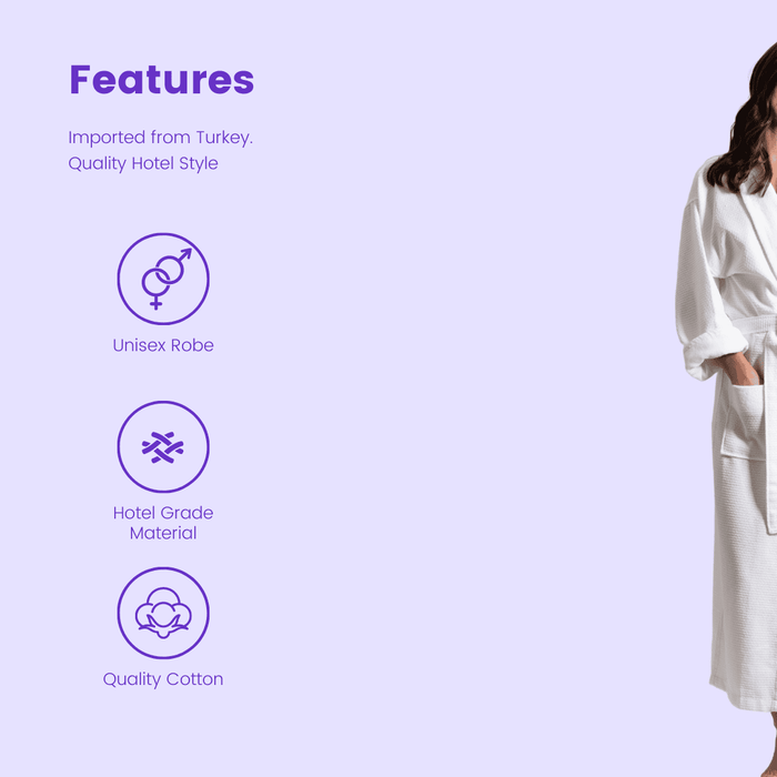 Women's Waffle Bathrobe, Velour Shawl, 100% Cotton