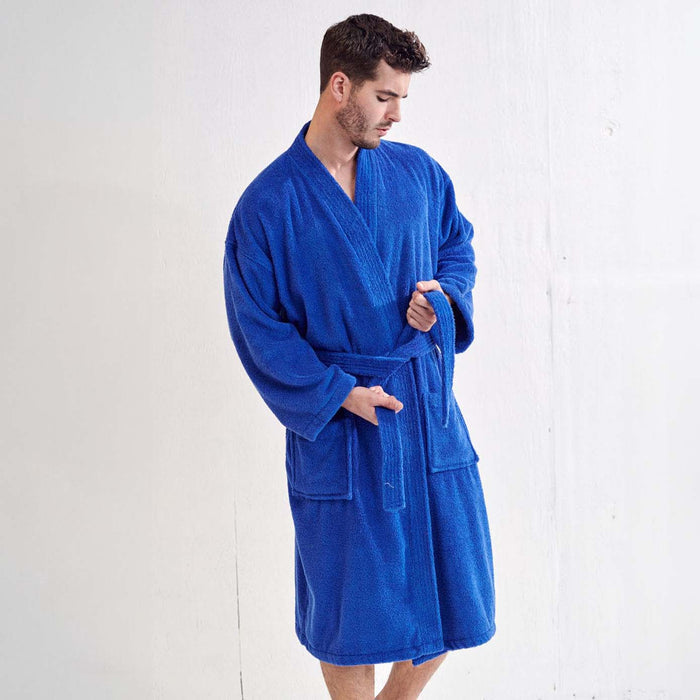 Men's Terry Royal Blue Bathrobe, Kimono Style