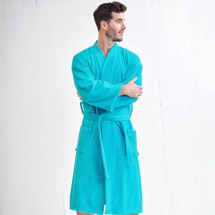 Men's Terry Aqua Bathrobe, Kimono Style