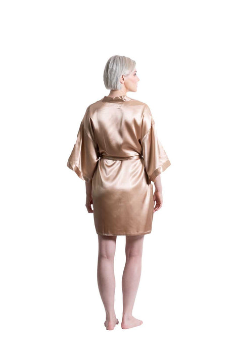 Taupe Satin Kimono Short Robe