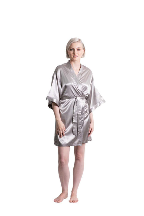 Classic Gray Satin Kimono Short Robe