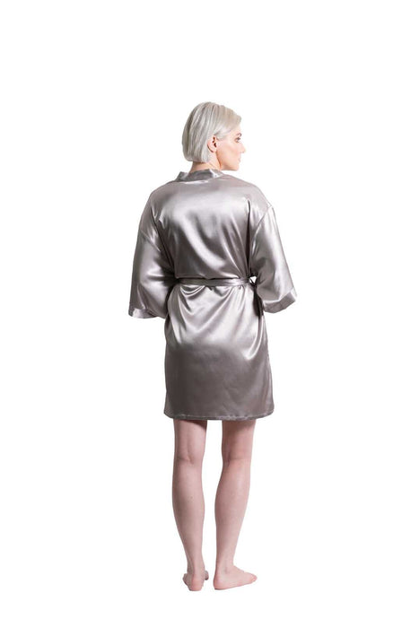 Classic Gray Satin Kimono Short Robe