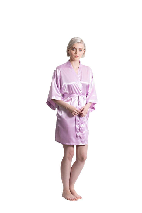 Lavender Satin Kimono Short Robe