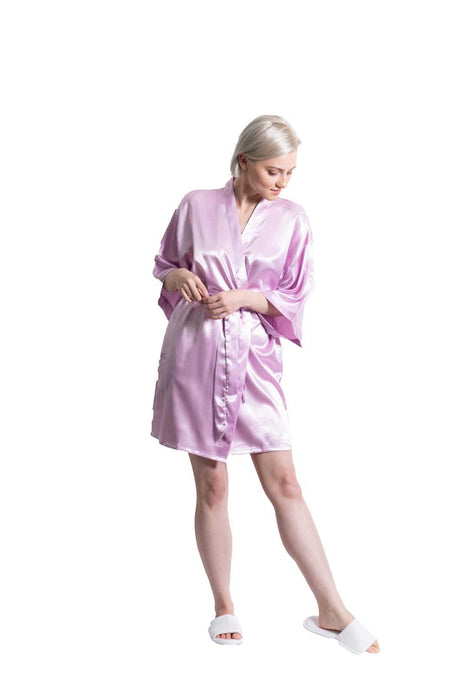 Lavender Satin Kimono Short Robe