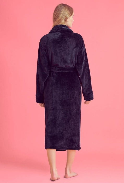 Women Plush Shawl Collar Robe Black
