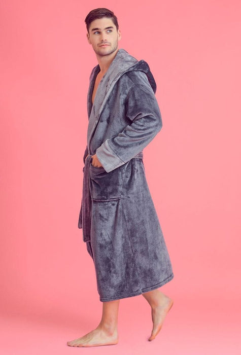 Men Plush Shawl Collar Robe  Gray