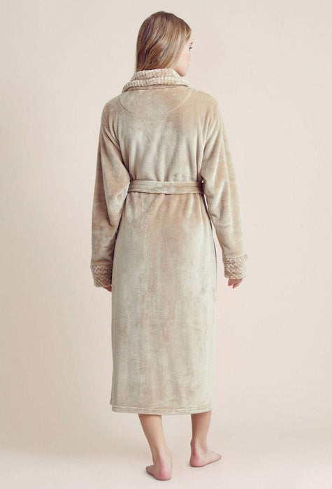 Women Plush Shawl Collar Robe Taupe