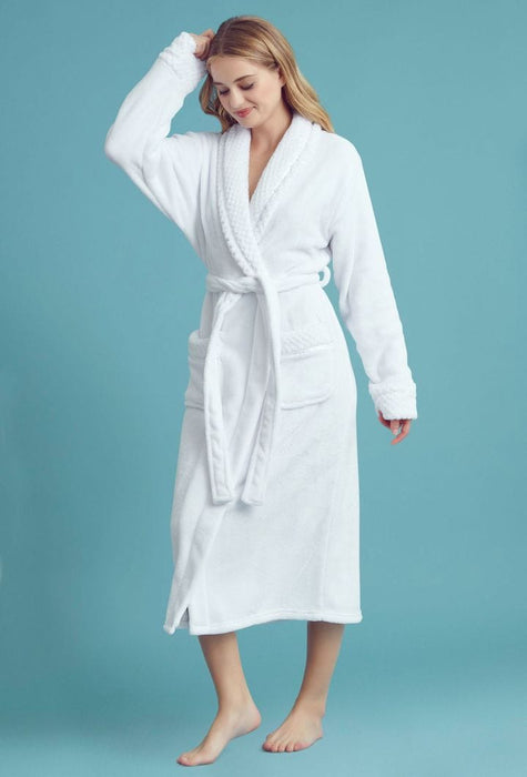 Women Plush Shawl Collar Robe White