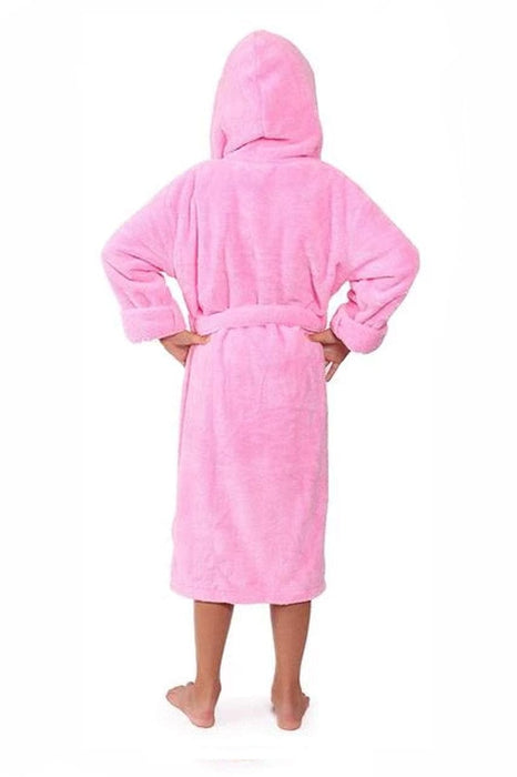 Kid's Flecee with Hooded Solid Pink Bathrobe