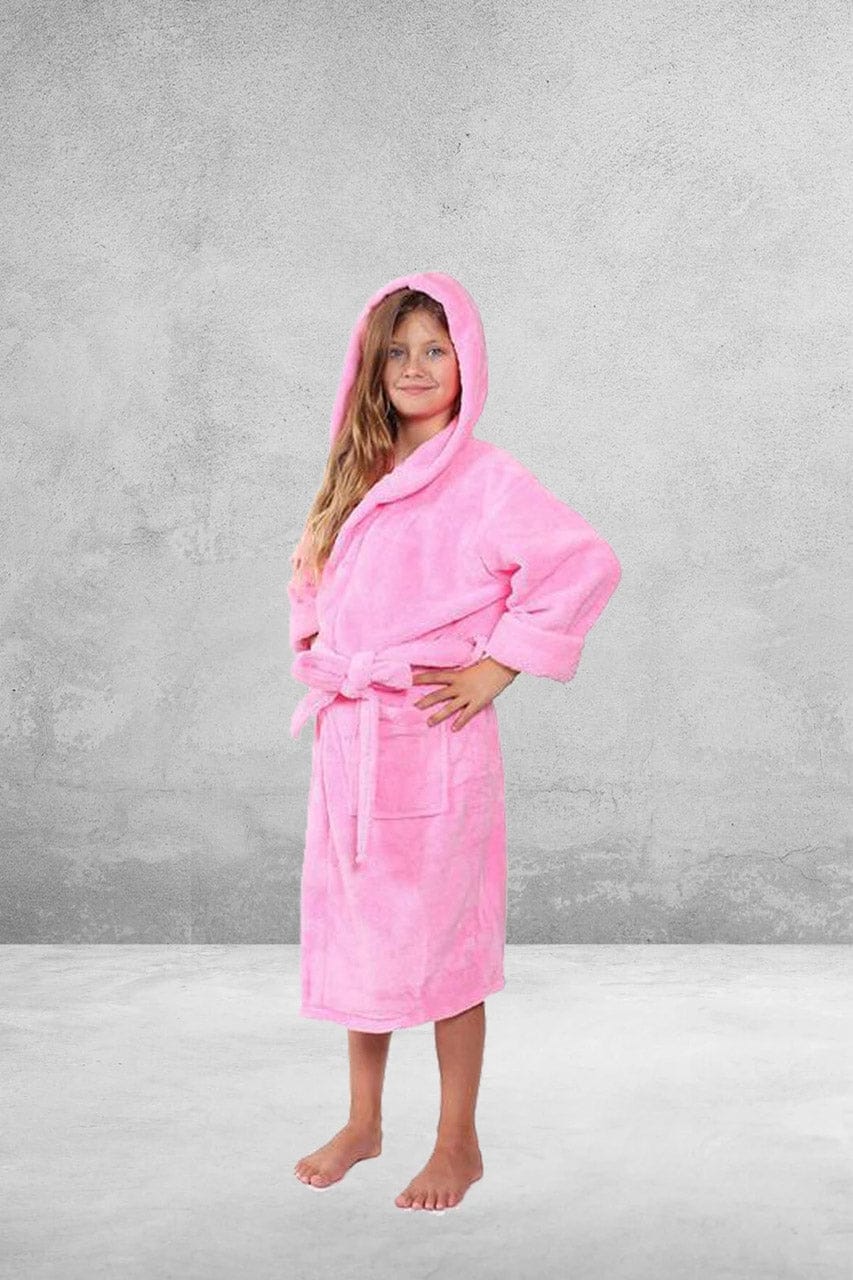 Kid's Flecee with Hooded Solid Pink Bathrobe, Wholesale Kids Robes ...