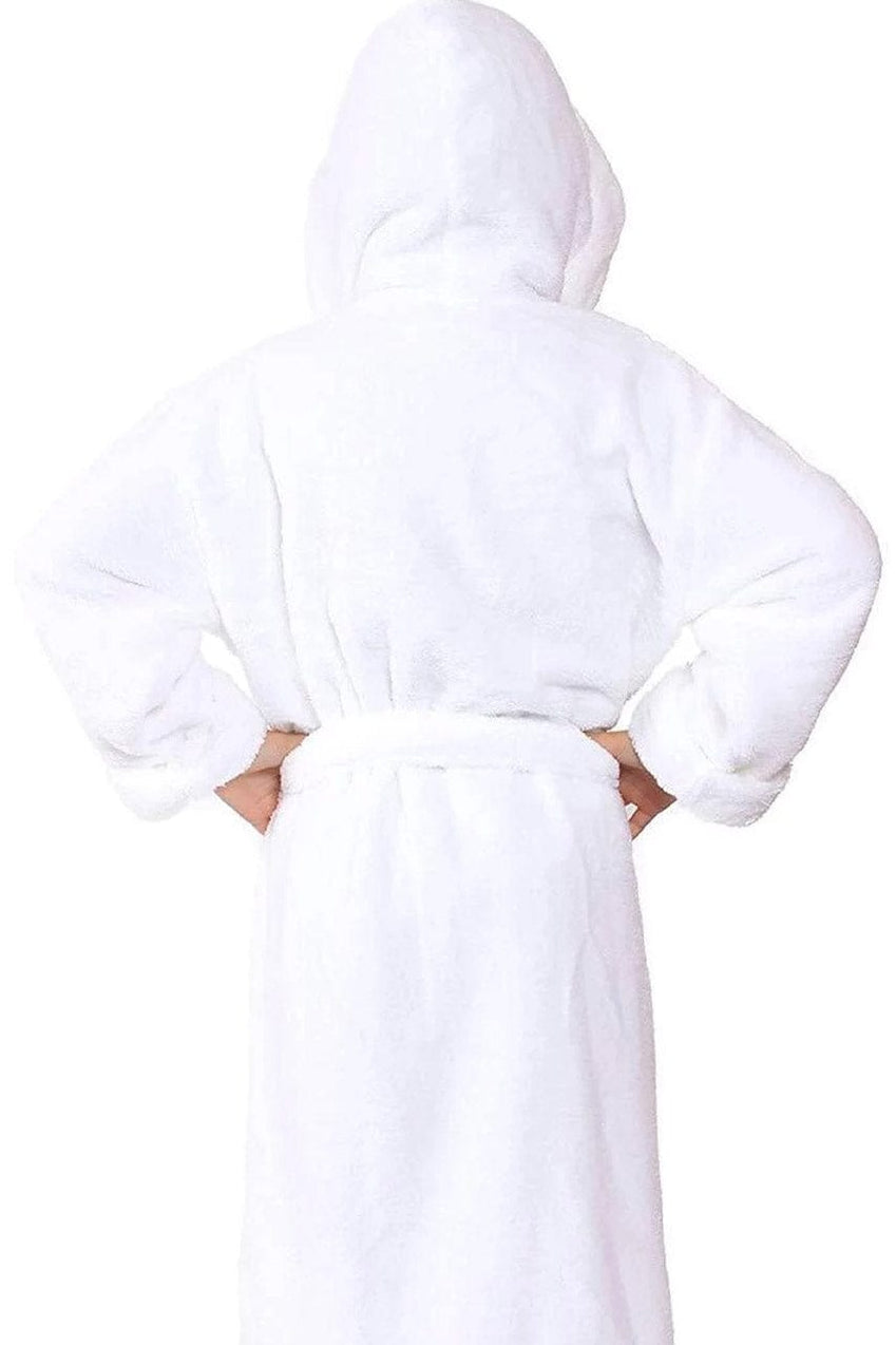 Kid's Flecee with Hooded Solid White Bathrobe, Wholesale Kids Robes
