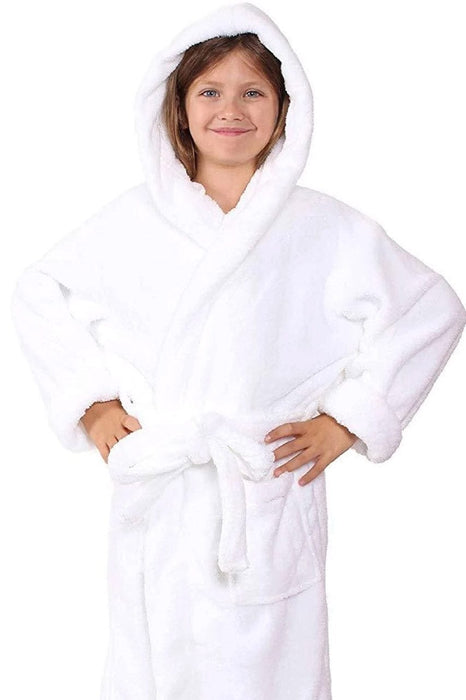Kid's Flecee with Hooded Solid White Bathrobe