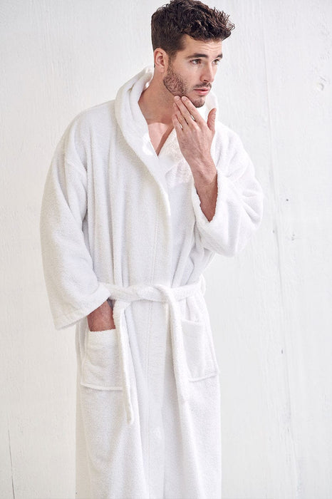 Men's Terry Cloth White Bathrobe, Hooded