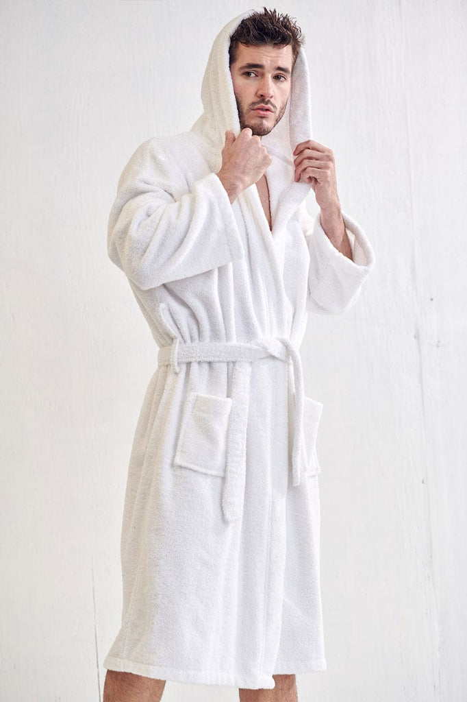 Men's Terry Cloth Cotton Hooded Bathrobe, Luxury Soft, Fast Dry & Comf — RobesNmore