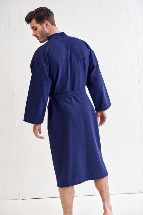 Blue Mens Womens Fleece Waffle Long Bath Robe Luxury Lightweight Dressing  Gown Robe