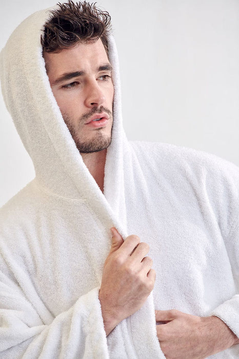 Men's Terry Cloth White Bathrobe, Hooded