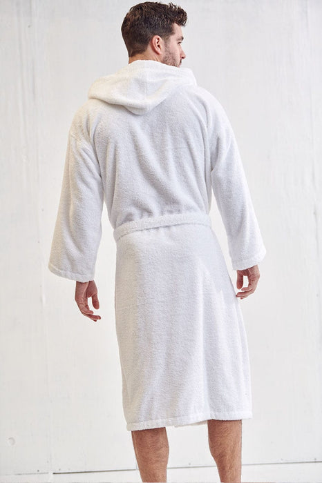 Men's Terry Cloth White Bathrobe, Hooded — RobesNmore