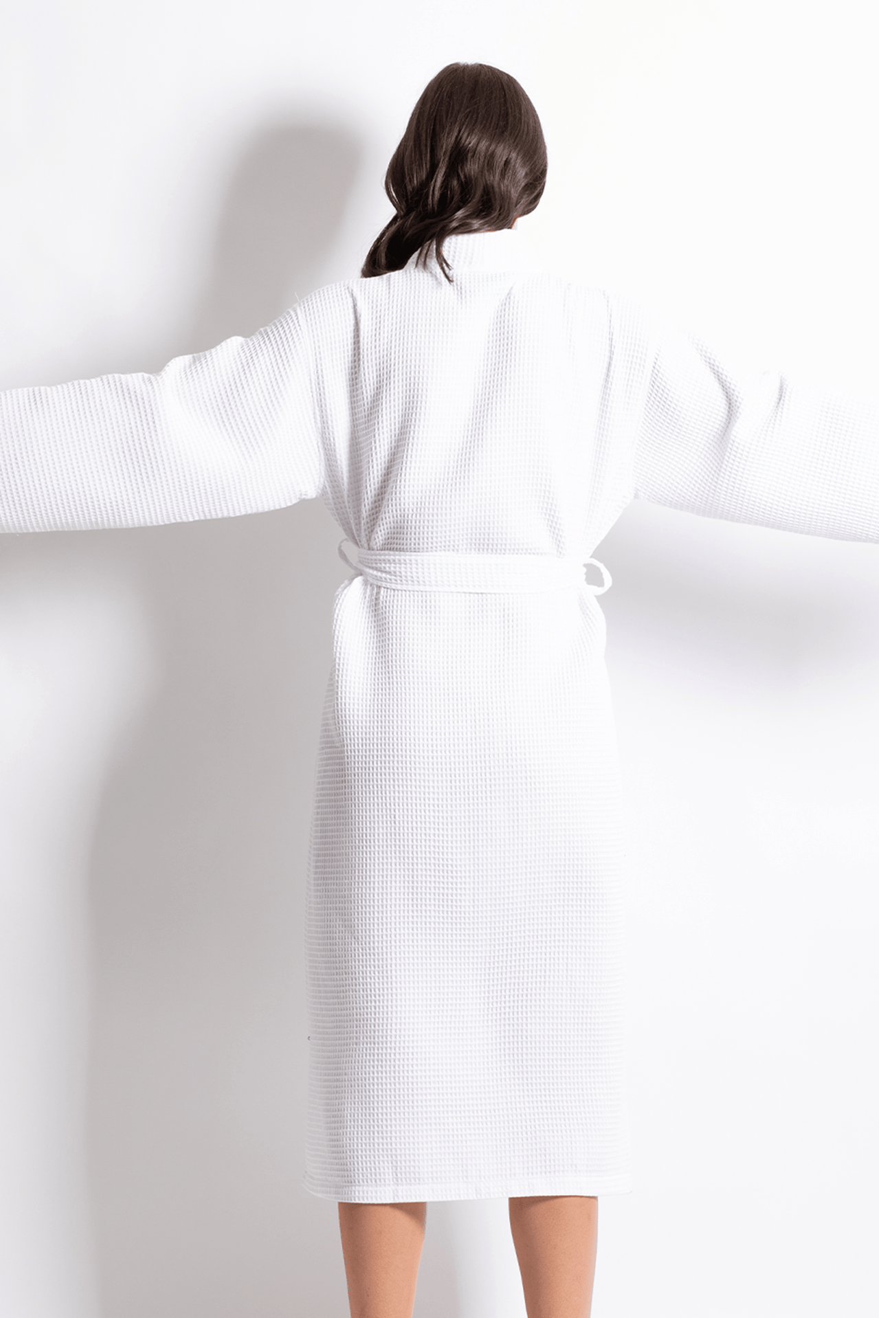 Premium Waffle robe long, Polyblend white — RobesNmore