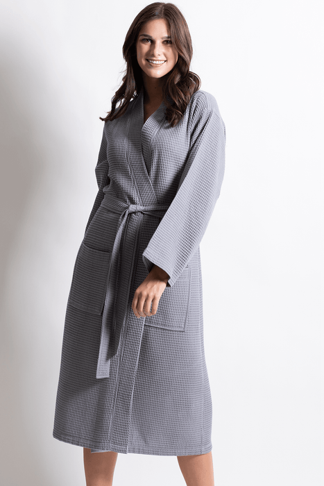 Premium Waffle robe long, Polyblend grey