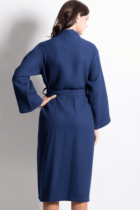 Premium Waffle robe long, Polyblend navy