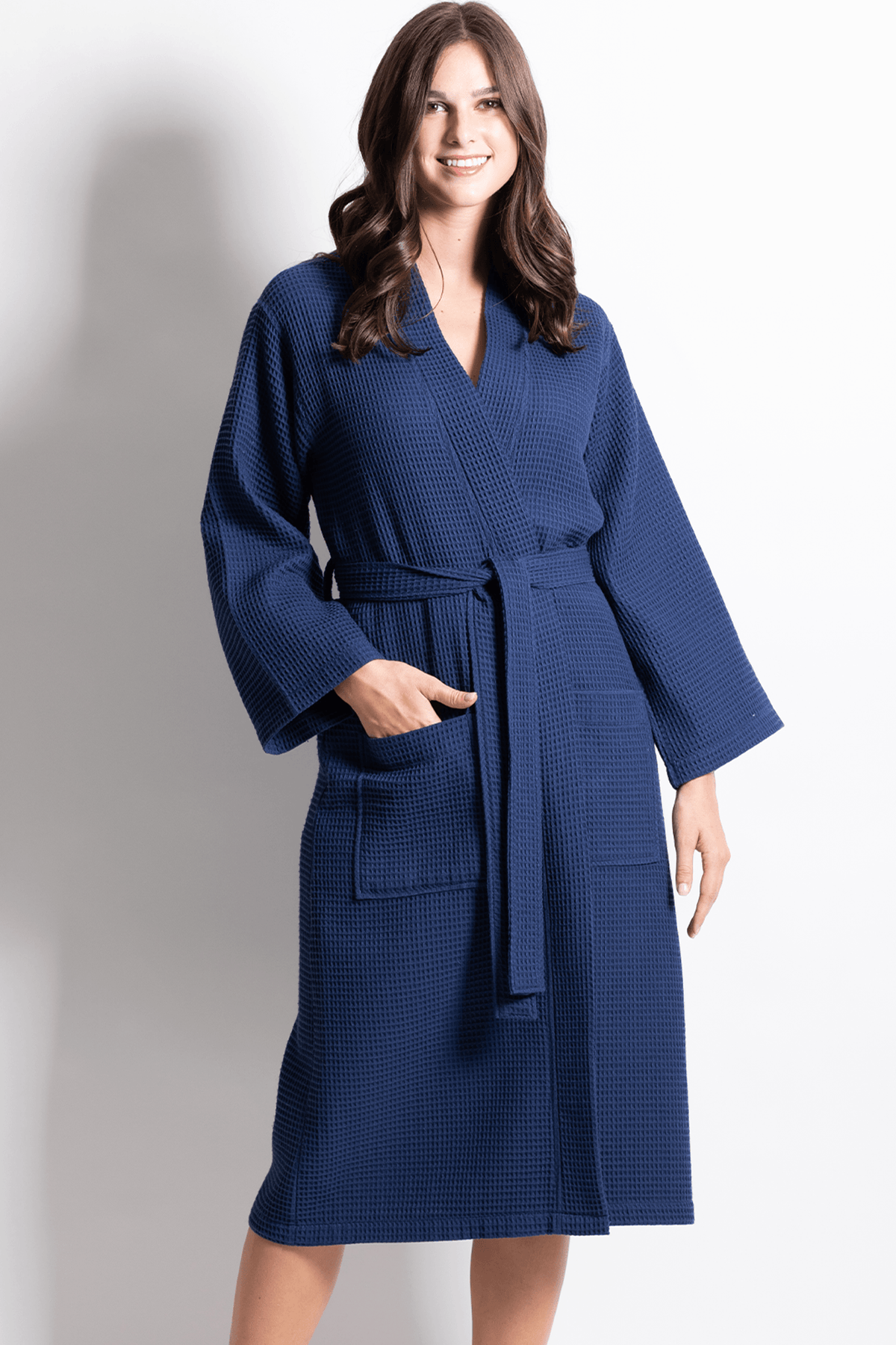 Premium Women's Long Waffle Cotton Bathrobe, Kimono Style, Luxury Robe ...
