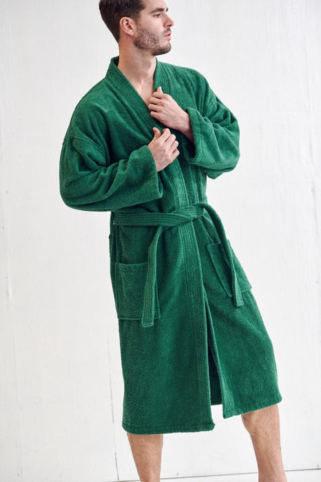 Men's Terry Green Bathrobe, Kimono Style