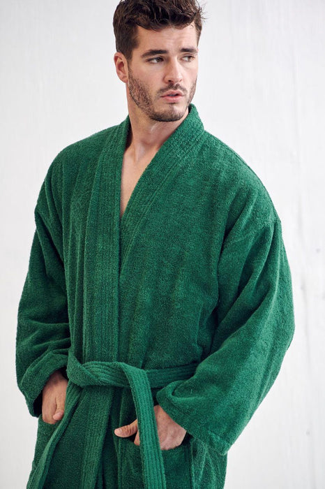 Men's Terry Green Bathrobe, Kimono Style