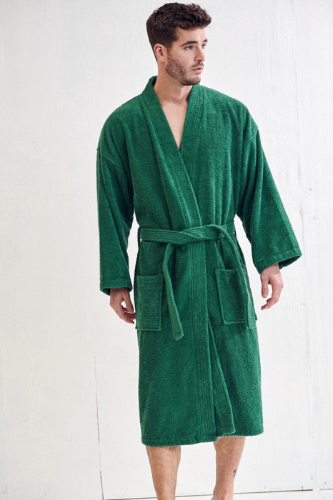 Men's Terry Green Bathrobe, Kimono Style