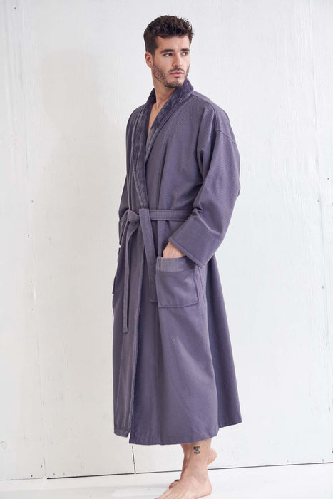 Men's Gray Bathrobe, Velour Shawl