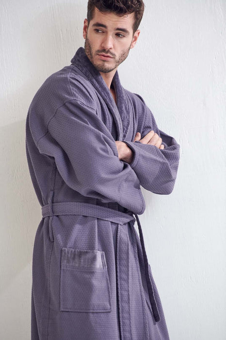 Men's Gray Bathrobe, Velour Shawl