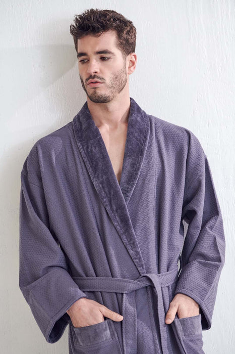 Men's Gray Bathrobe, Velour Shawl